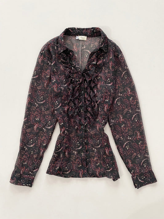 Lina T. Fashion Floral Sheer Vintage Shirt-Bust 44