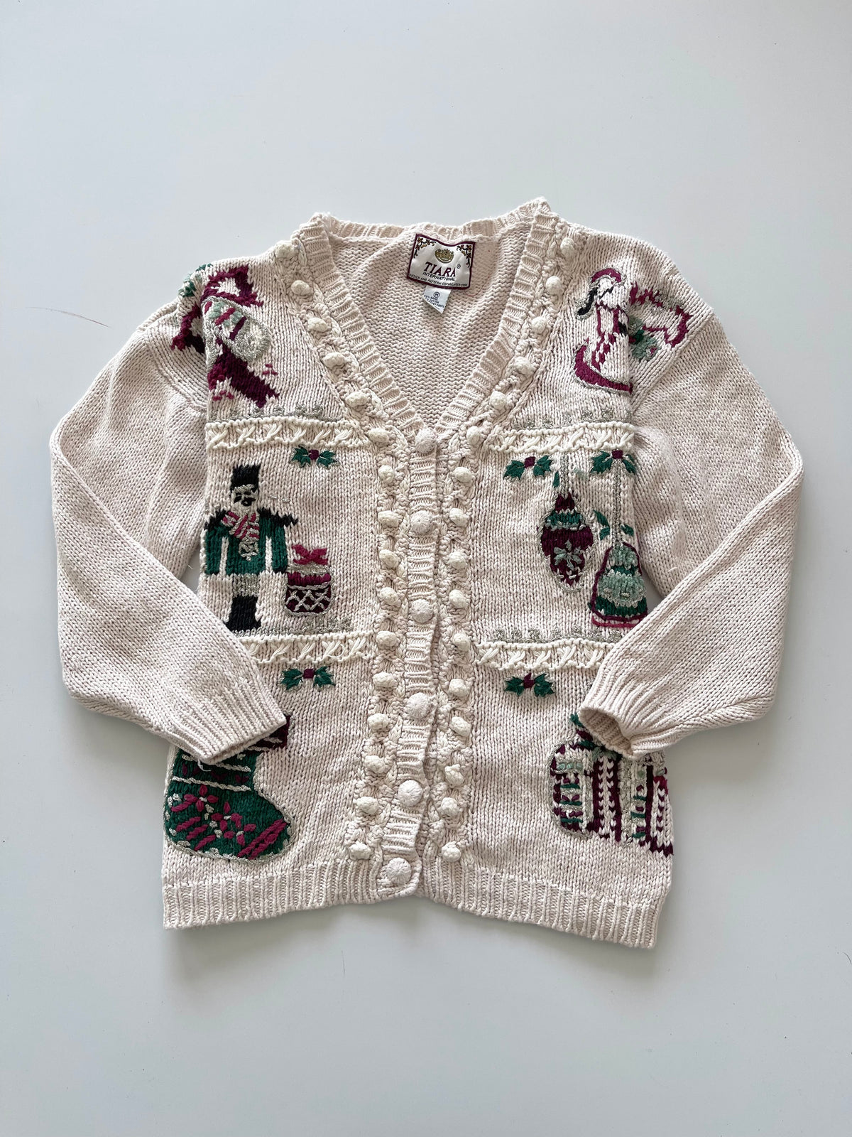 Tiara International Christmas Embroidered Cardigan Sweater-Bust 46