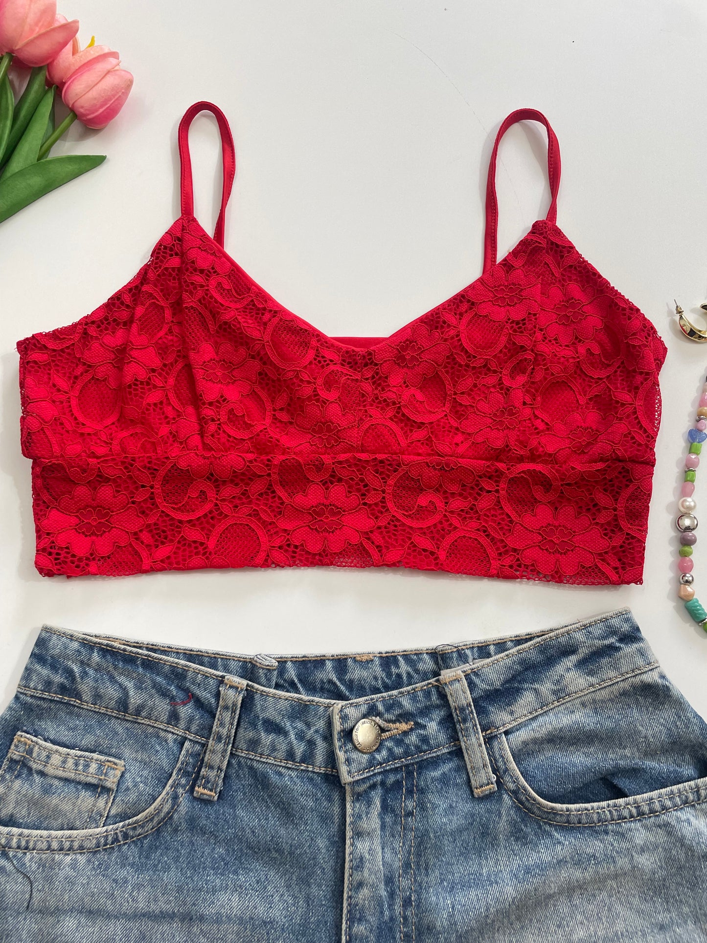 Red Lace Top-Bust 34