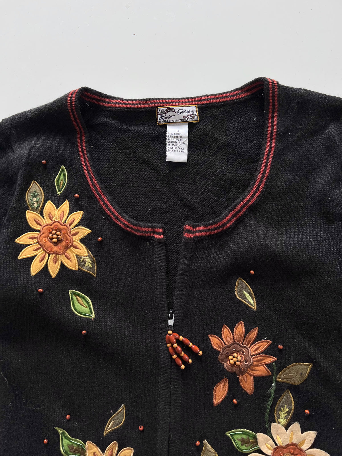 Heirloom  collectibles Embroidered Zipper Sweater-Bust 42