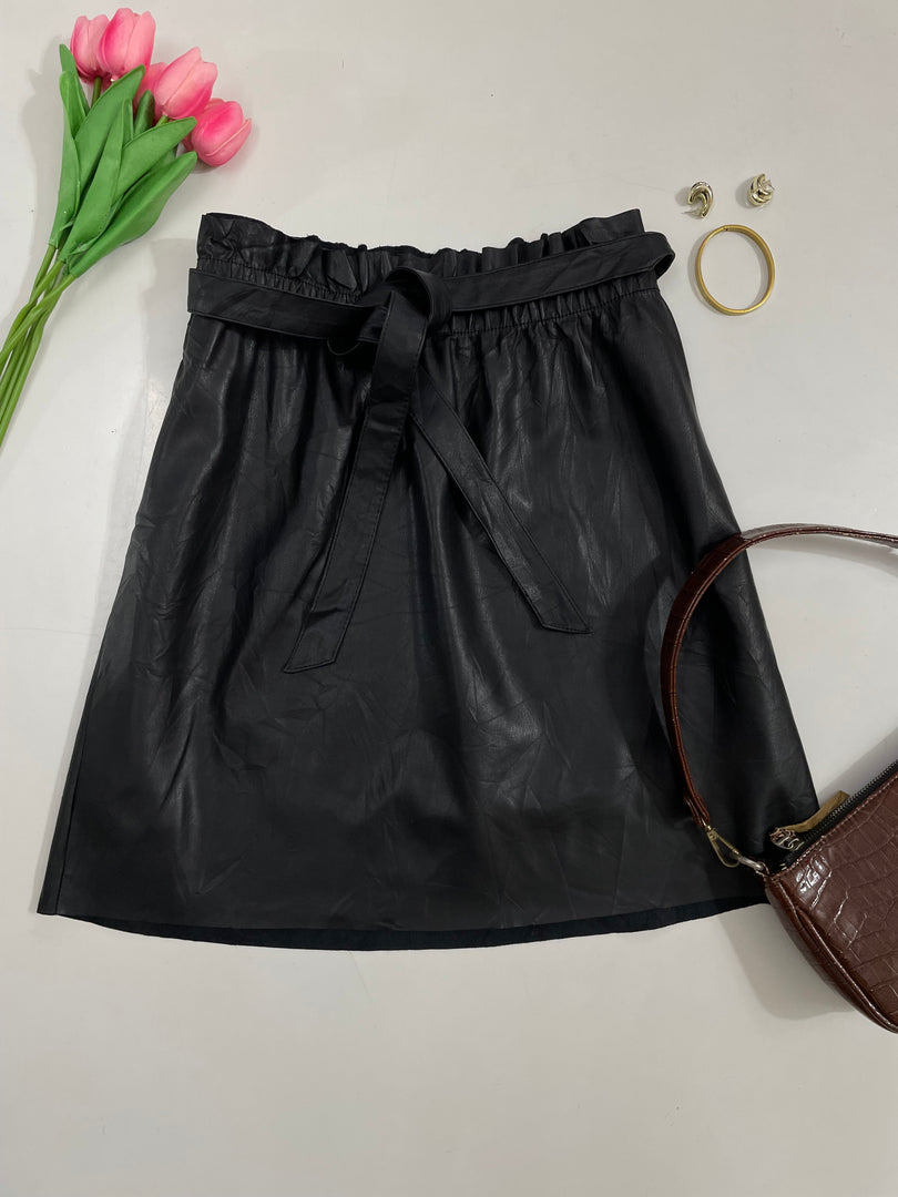 Cache Cache Belted Faux Leather Skirt - Waist 32 to 34