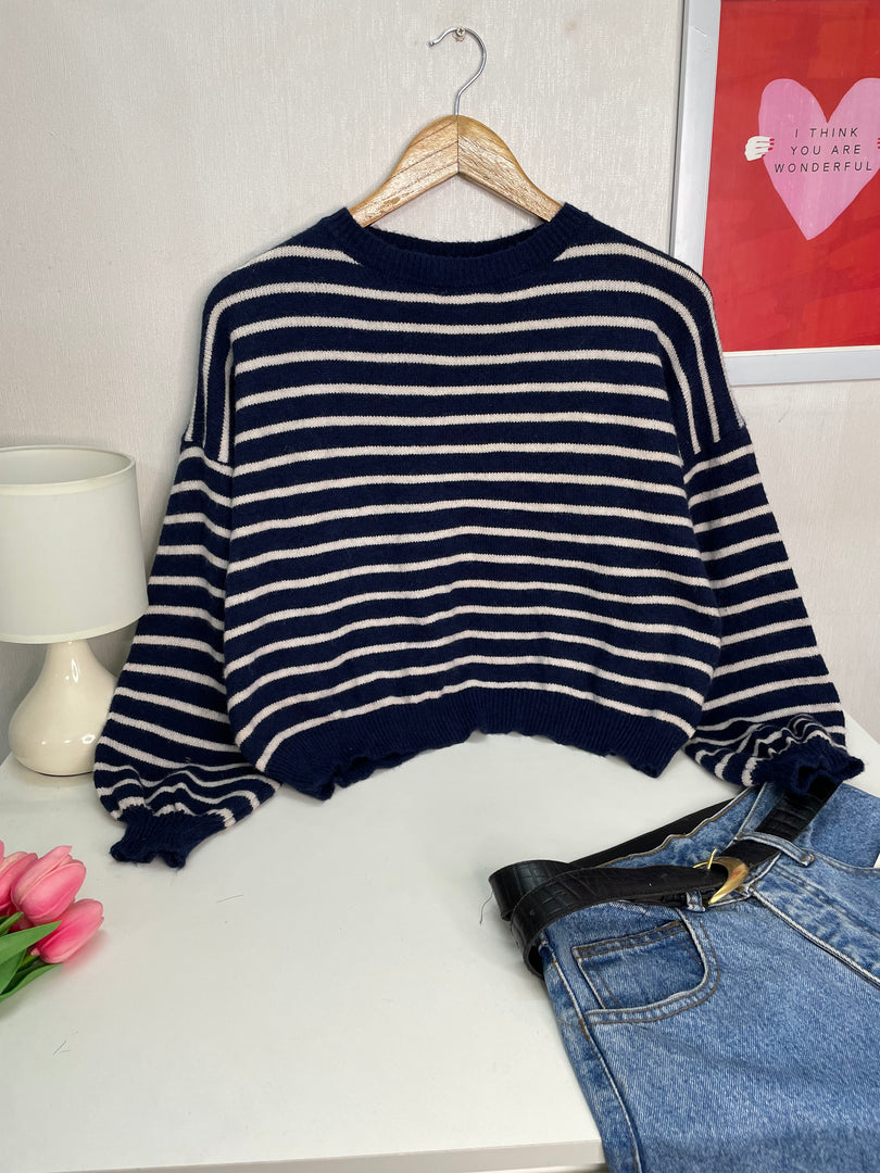 Striped Drop Shoulder Soft Sweater - Bust 44 to 50