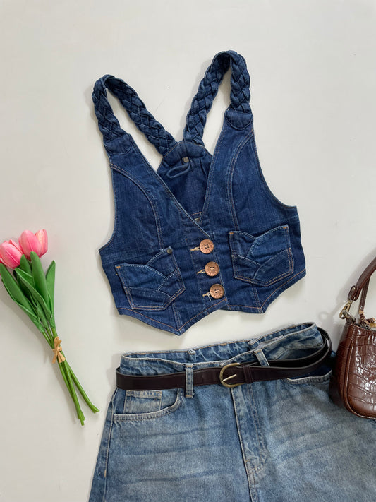 Vintage Blue Denim Waistcoat - Bust 28