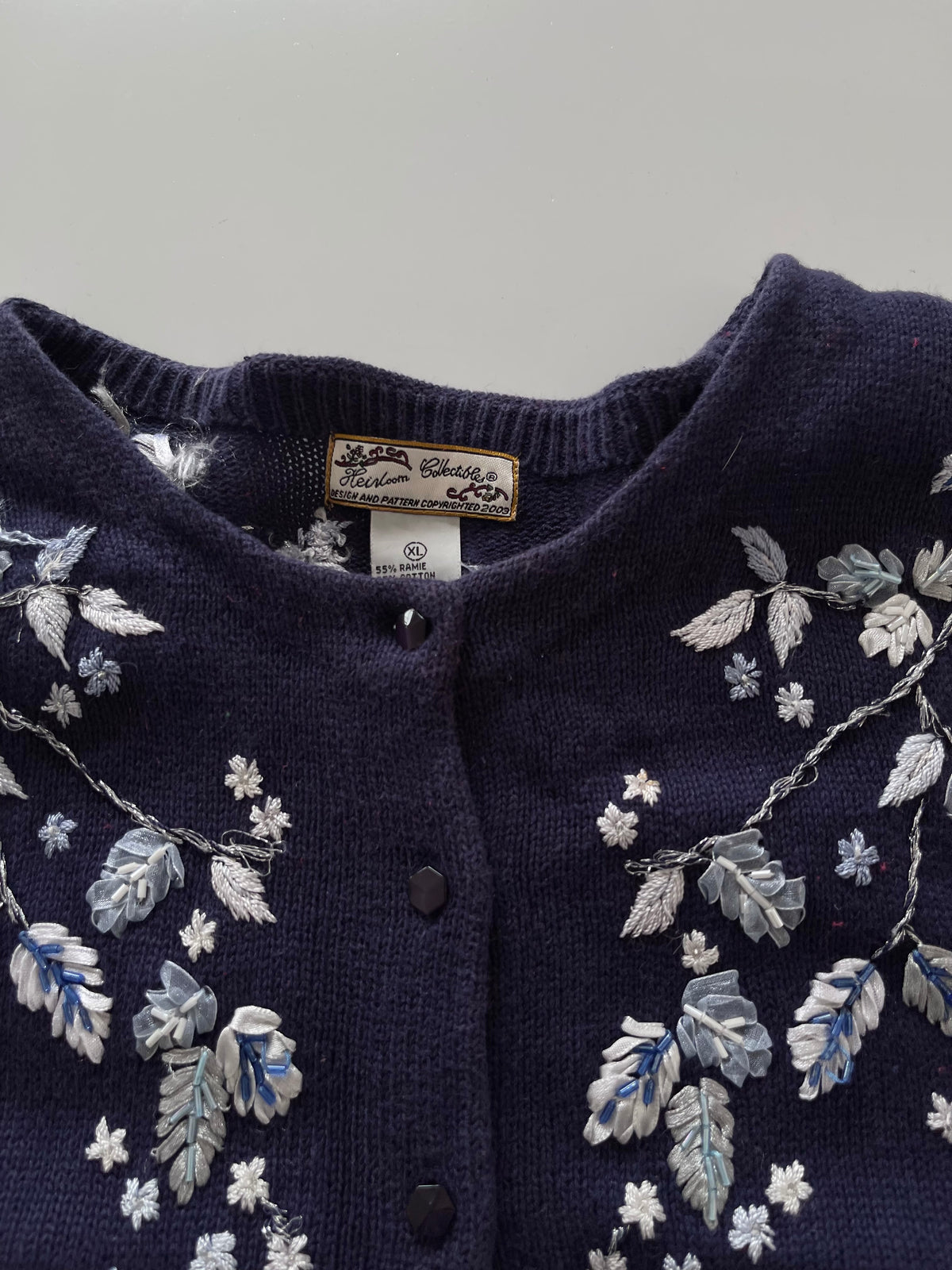 Heirloom Collectibles Hand Embroidered Cardigan Sweater-Bust 48