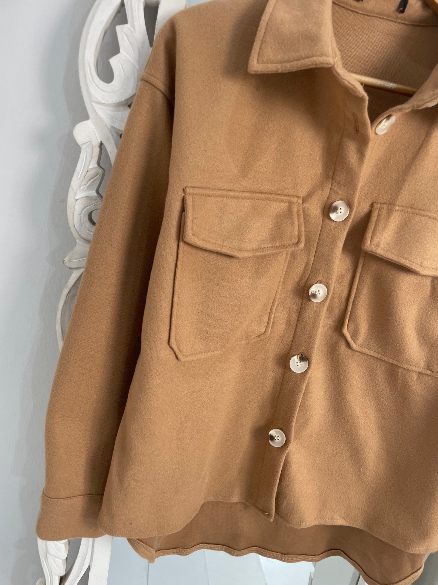 Tan Super Thick Warm Baggy Shacket-Chest 42