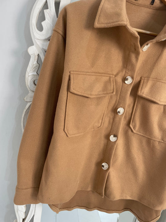 Tan Super Thick Warm Baggy Shacket-Chest 42