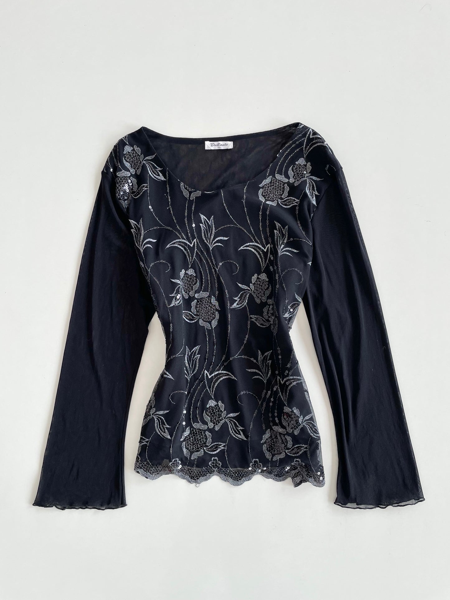 Brillante Sheer Embroidered Vintage Top-Bust 44