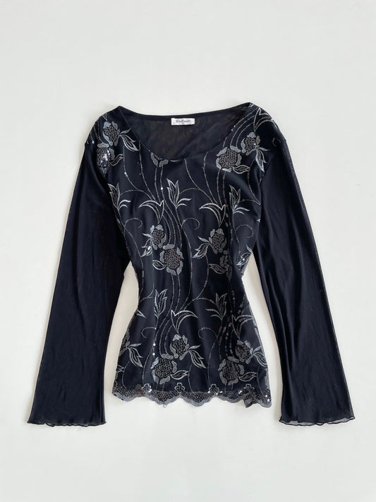 Brillante Sheer Embroidered Vintage Top-Bust 44