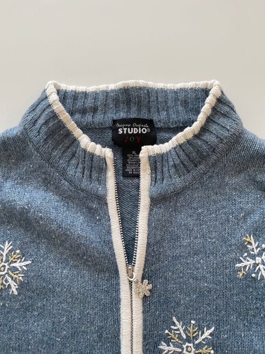Studio Christmas Embroidered Zipper Sweater-Bust 46