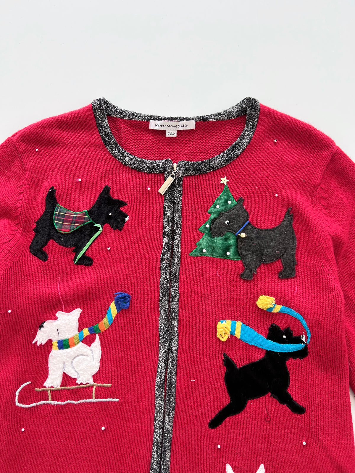 Mercer Street Studio Embroidered Christmas Zipper Sweater-Bust 42