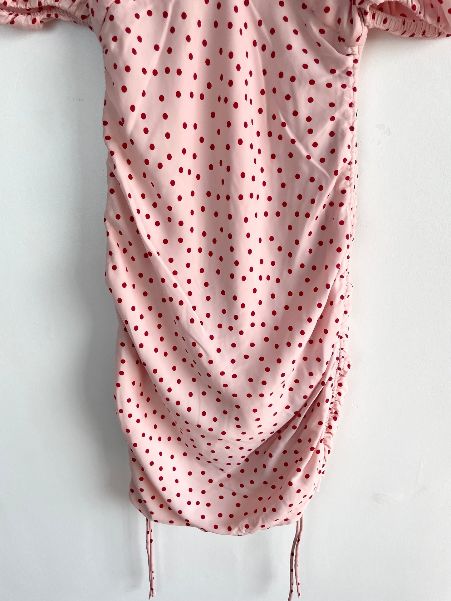 Pink Polka Dots Ruched Dress-Bust 30