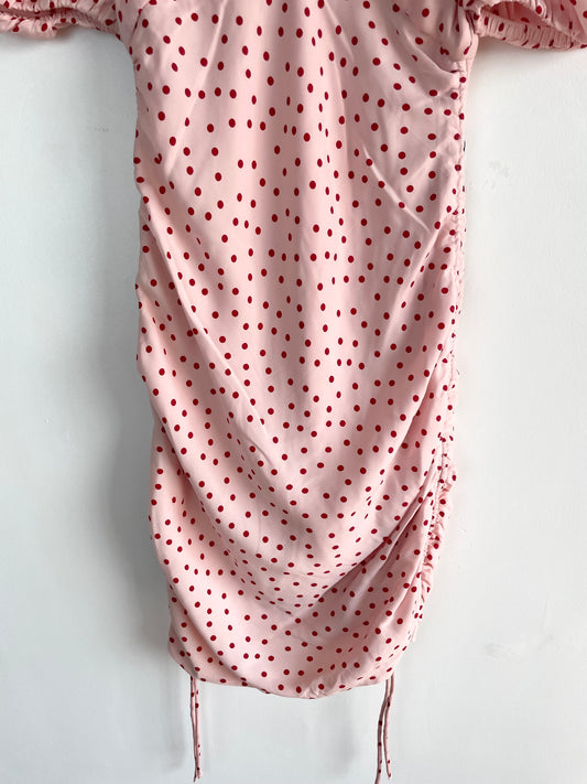 Pink Polka Dots Ruched Dress-Bust 30