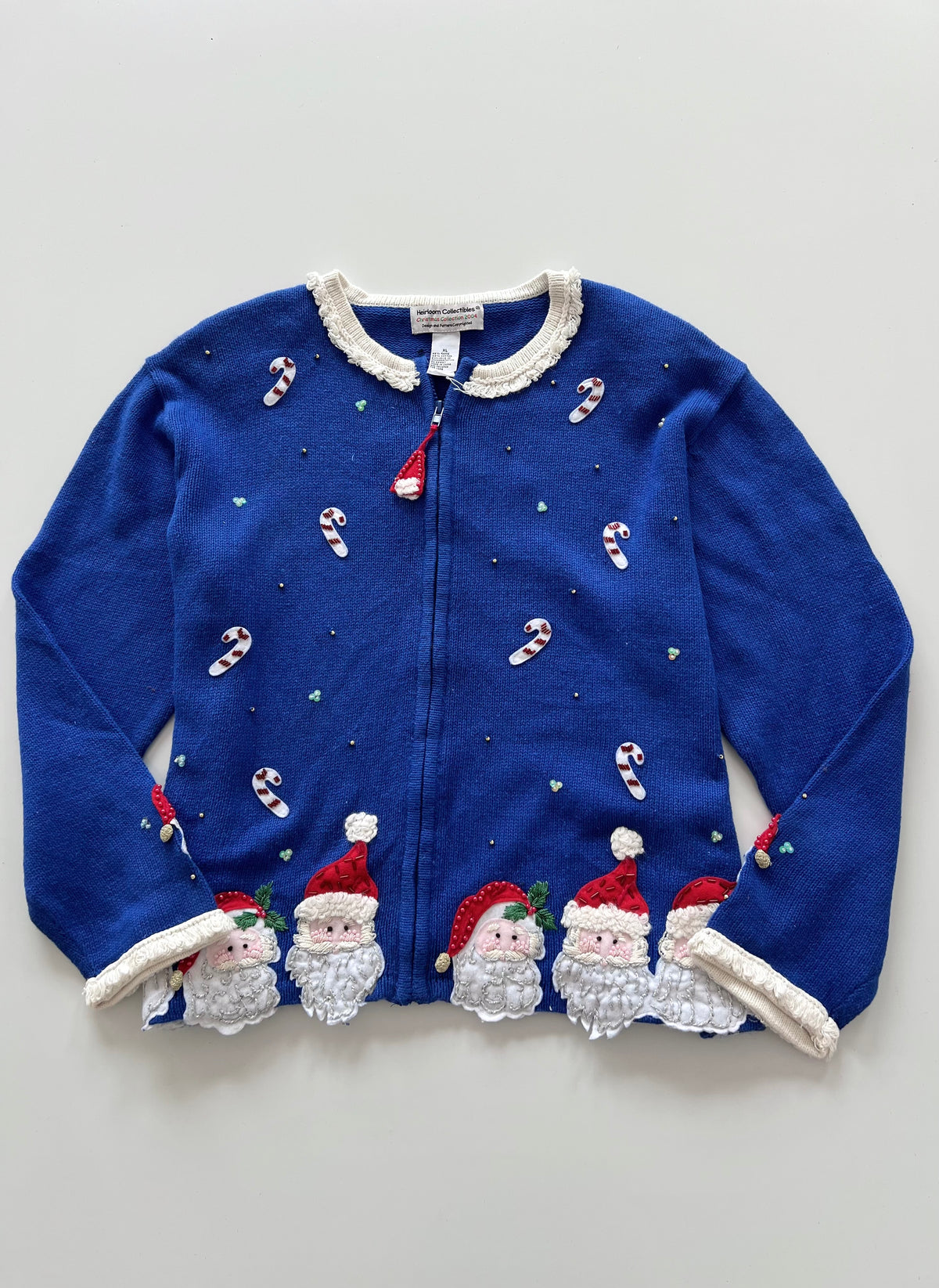 Heirloom Collectibles Embroidered Christmas Zipper Sweater-Bust 50