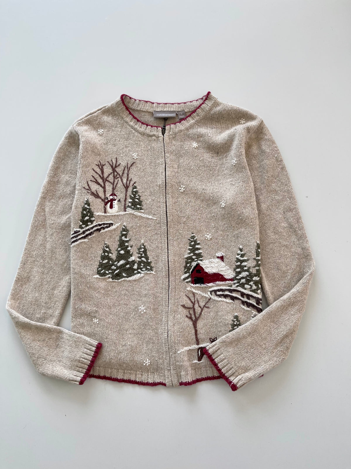 Croft & Barrow Christmas Embroidered Zipper Sweater-Bust 42
