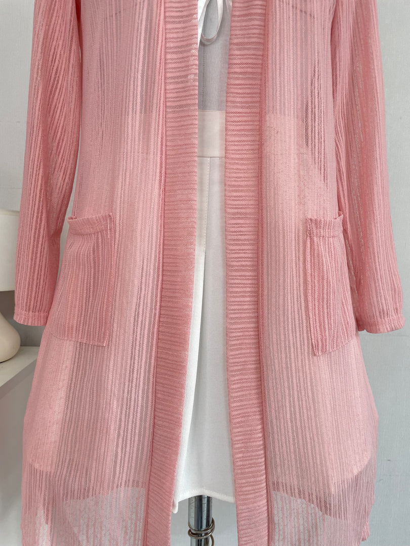 XIAO YING JIA FLAMINGO PINK SEMI SHEER SHRUG WITH POCKETS - BUST 36 TO 40