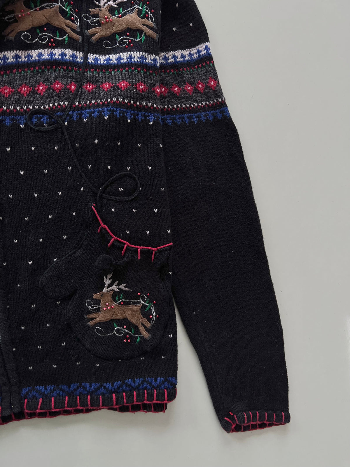 Studio Fa La La Christmas Embroidered Zipper Sweater-Bust 48