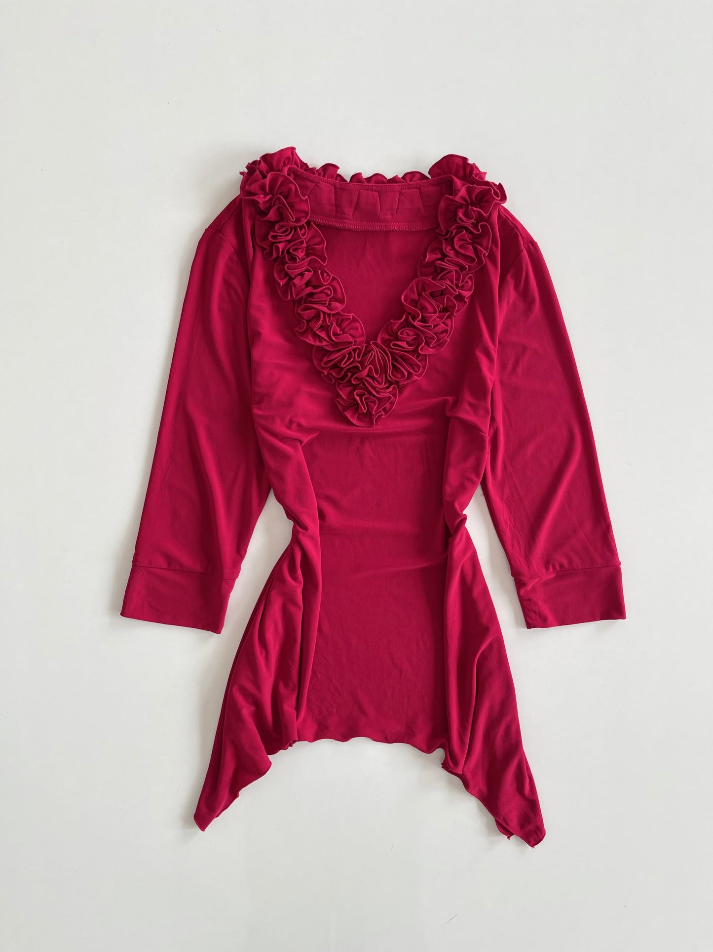 Asymmetric Red Ruffle Vintage Top-Bust 42 to 44