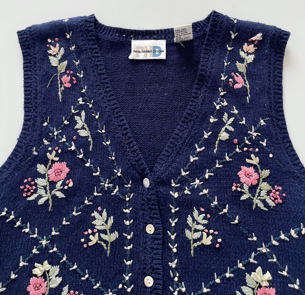Paul Harris Design Embroidered Vest Sweater-Bust 40
