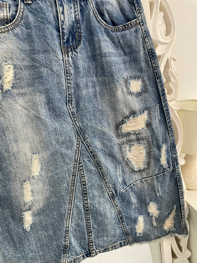 Ripped Denim Skirt-Waist 28