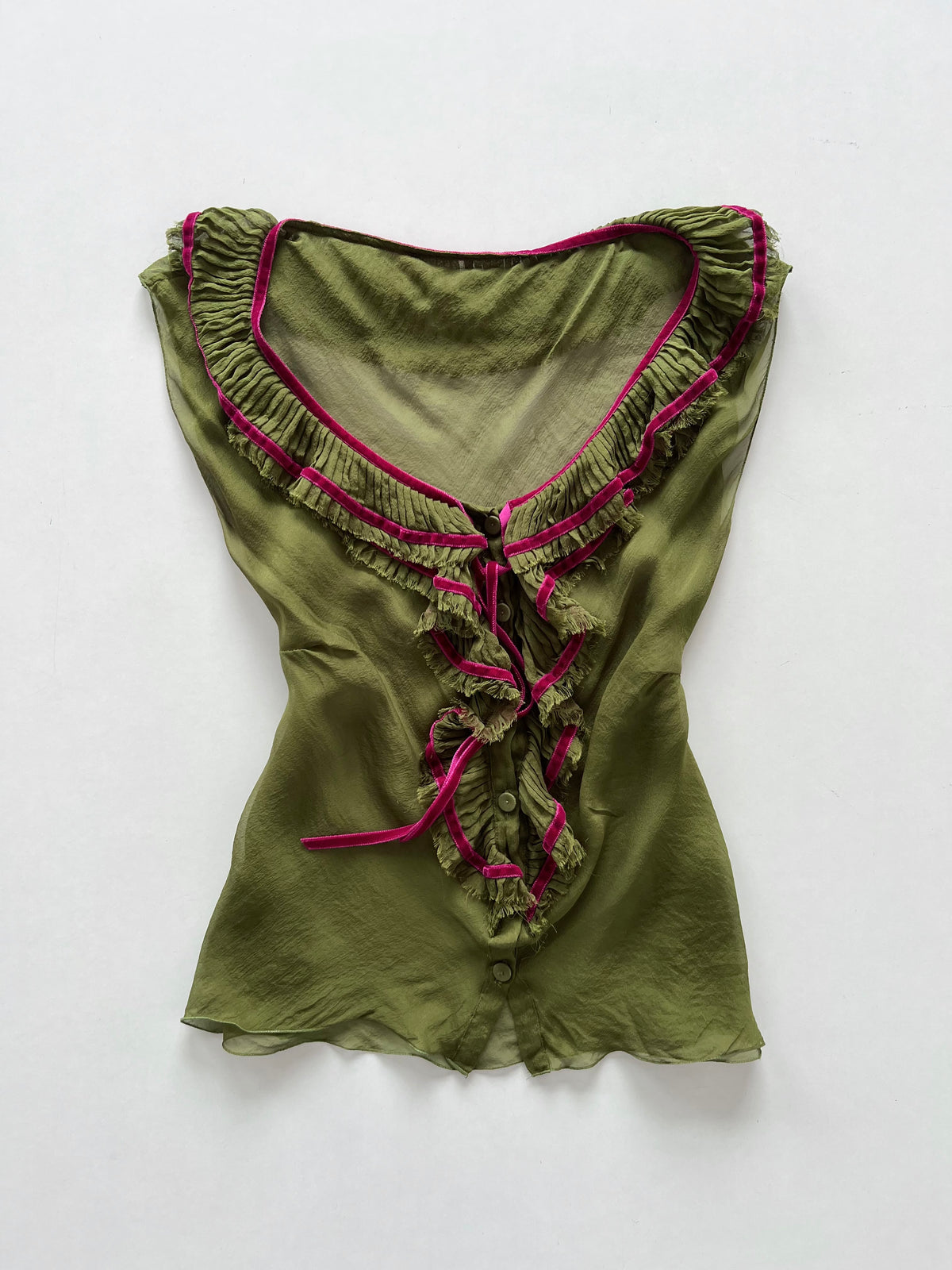 Vintage Olive Pure Sheer Silk Top-Bust 34