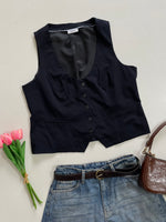 Load image into Gallery viewer, Yessica Midnight Blue Pinstripe Waistcoat - Bust 40
