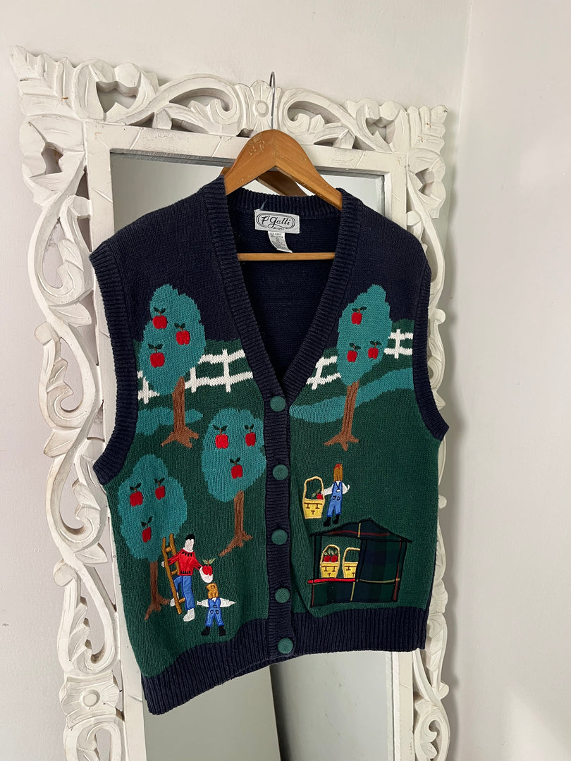 Vintage Embroidered Sweater Vest-Bust 40