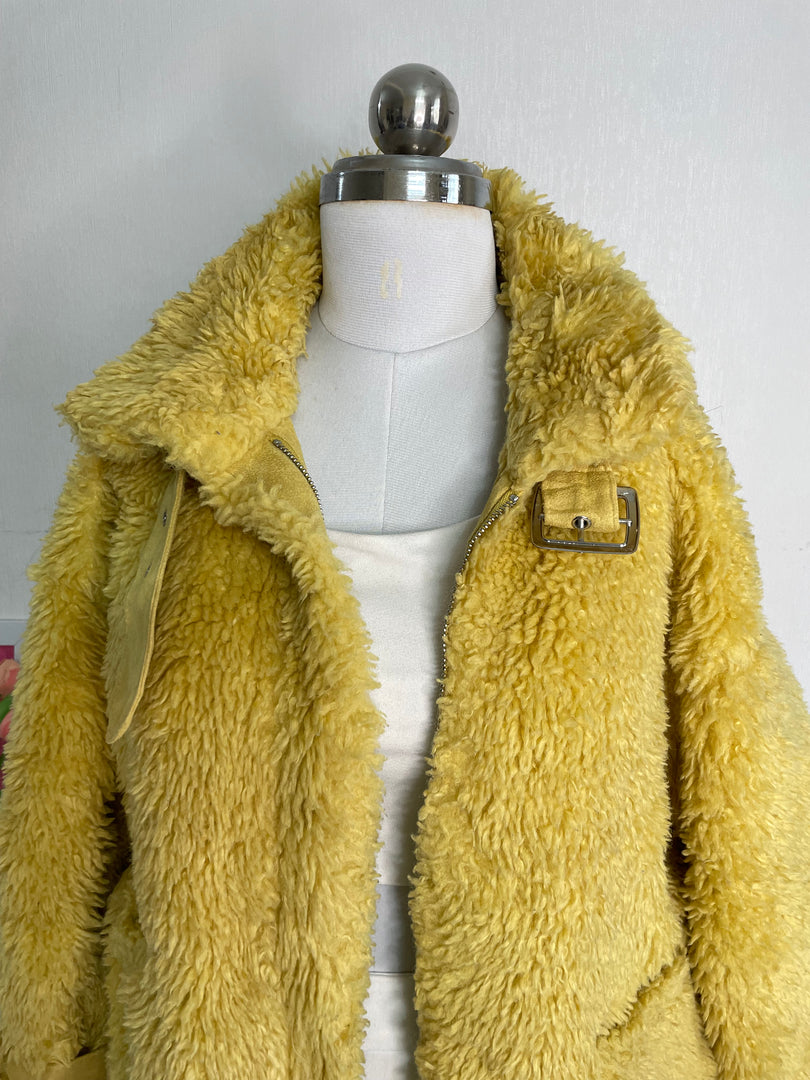 CORN YELLOW FUR COAT - BUST 42