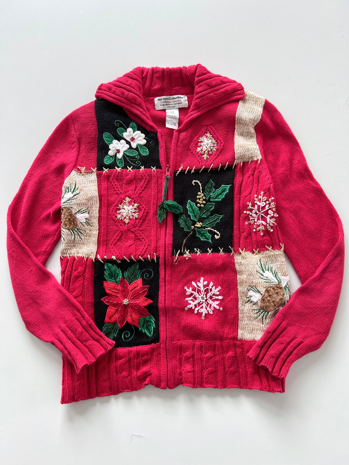 Heirloom Collectibles Embroidered Zipper Sweater-Bust 40