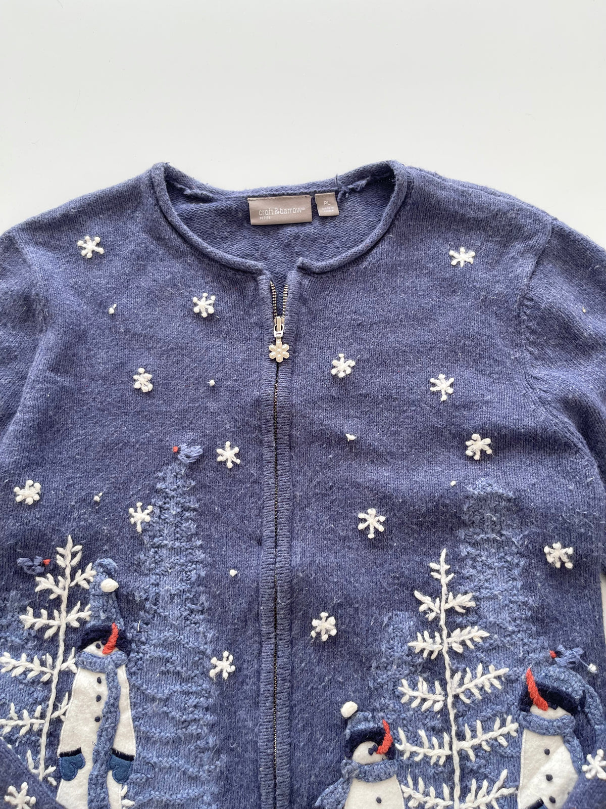 Croft&Barrow Christmas Embroidered Zipper Sweater-Bust 44