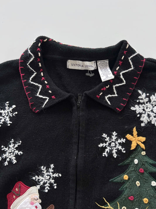 Victoria Jones Embroidered Christmas Zipper Sweater-Bust 52
