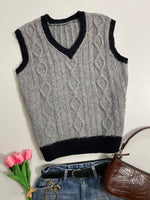 Load image into Gallery viewer, Grey &amp; Black Cable Knit Sweater Vest - Bust 38 to 42
