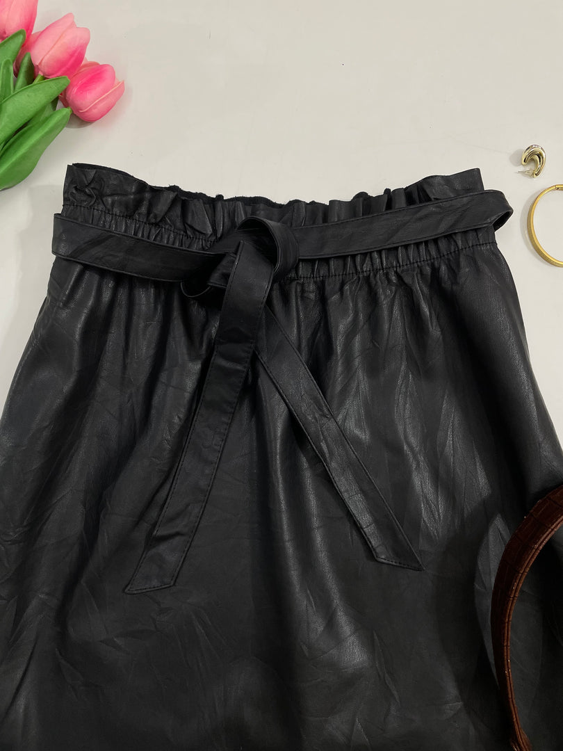 Cache Cache Belted Faux Leather Skirt - Waist 32 to 34