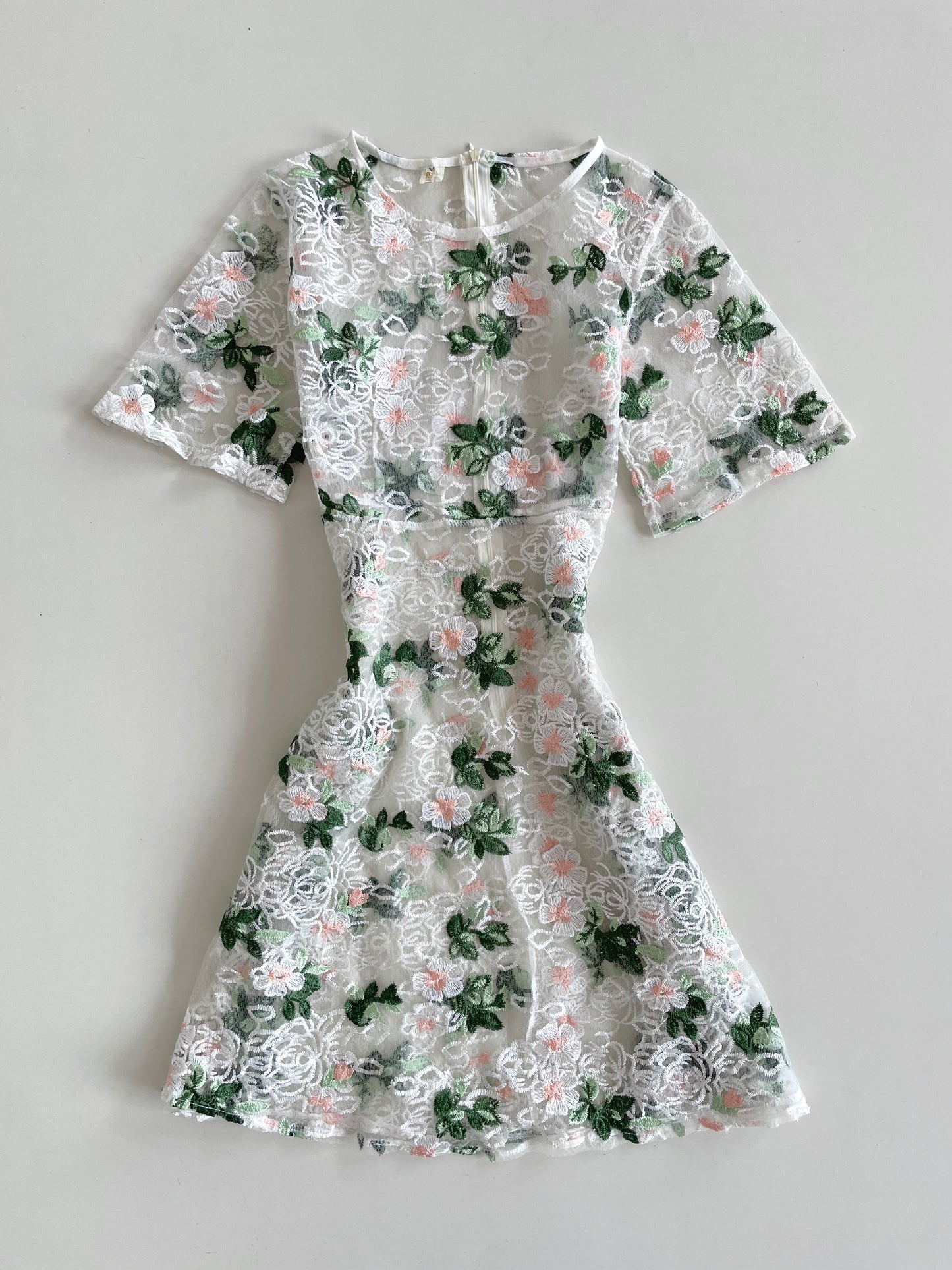 Embroidered Sheer Vintage Dress-Bust 36
