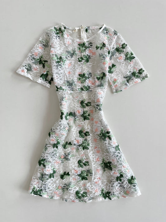 Embroidered Sheer Vintage Dress-Bust 36