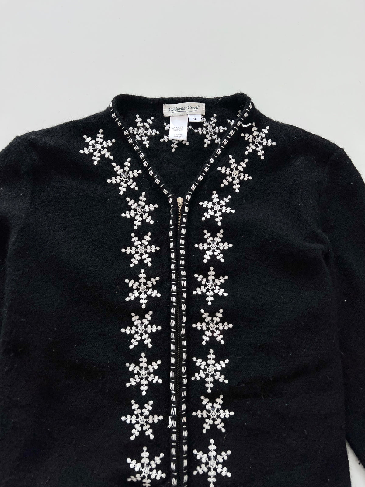 Coldwater Creek 100% Wool Embroidered Zipper Sweater-Bust 46