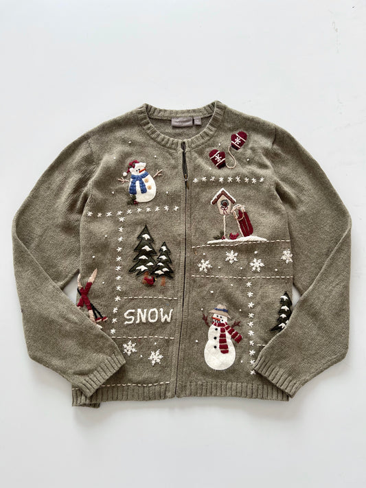 Croft&Barrow Embroidered Christmas Zipper Sweater-Bust 50