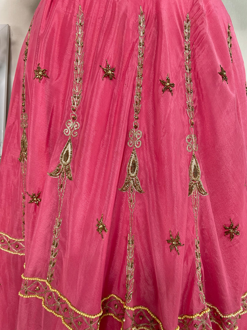 HAND EMBROIDERED PINK LEHENGA