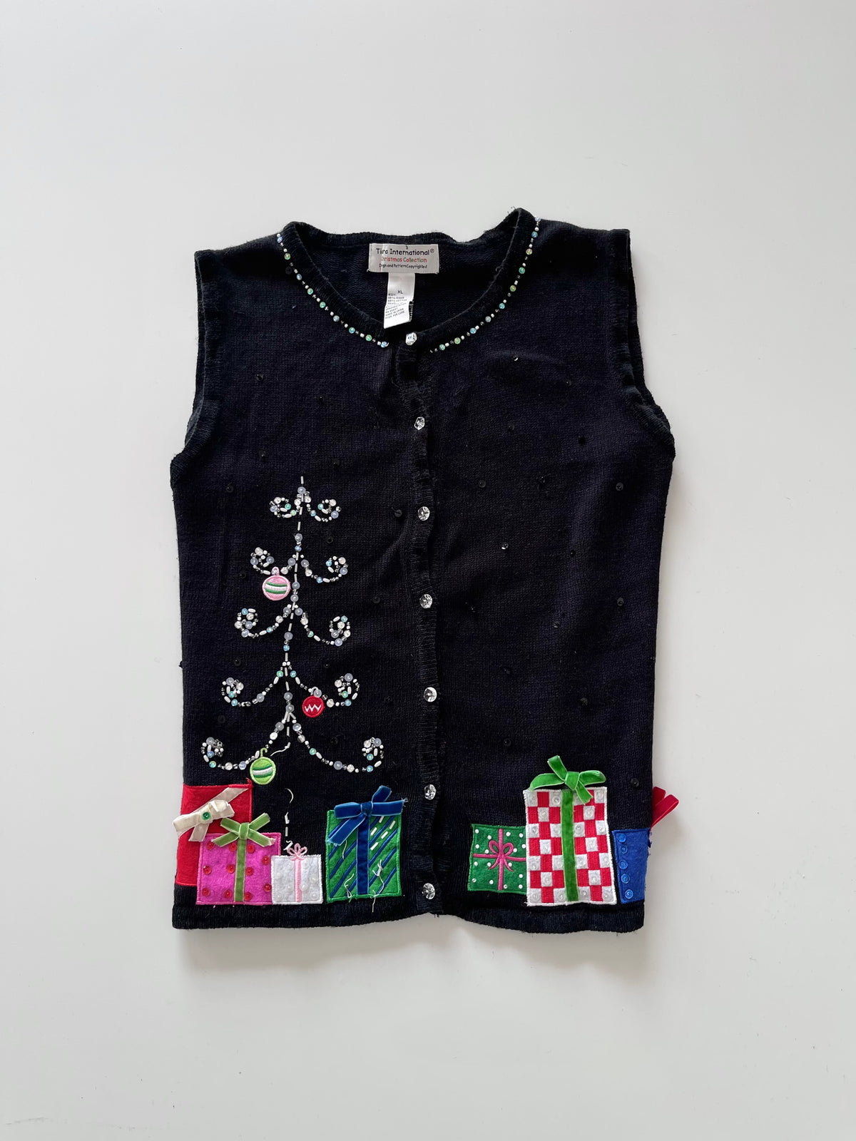 Tiara International Embroidered Christmas Vest Sweater-Bust 46