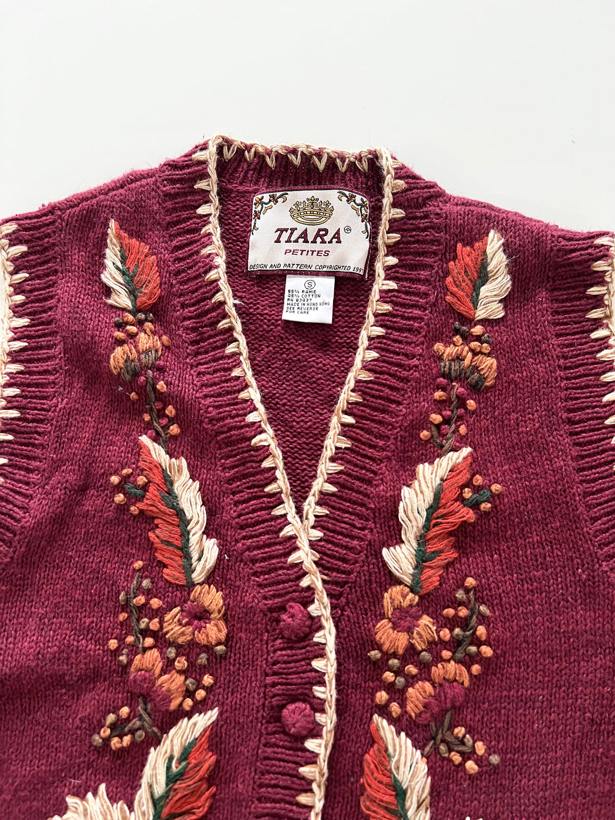 Tiara Hand Embroidered Vest Sweater-Bust 36