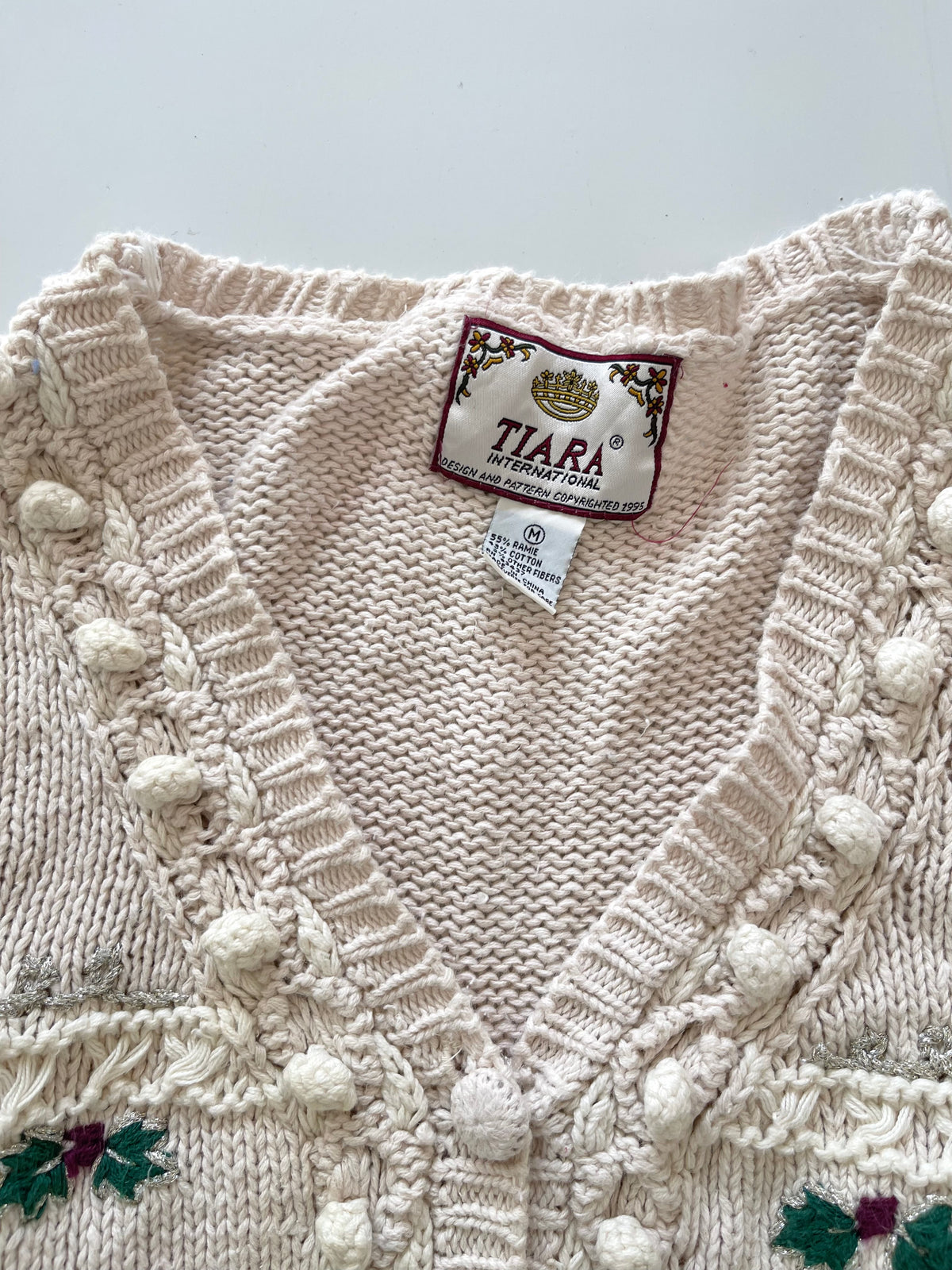 Tiara International Christmas Embroidered Cardigan Sweater-Bust 46