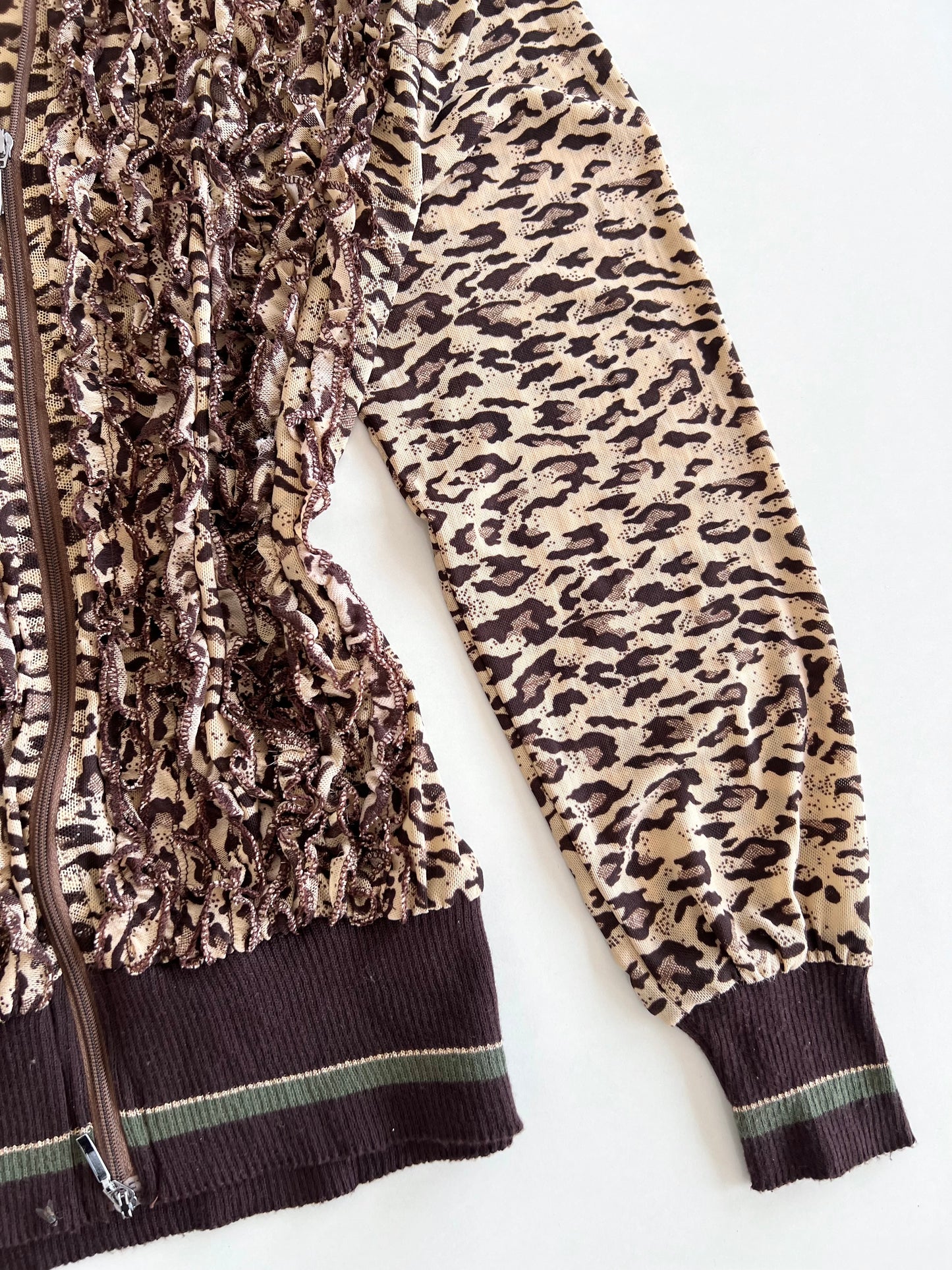 Animal Print Sheer Zip Up Top-Bust 40 to 42