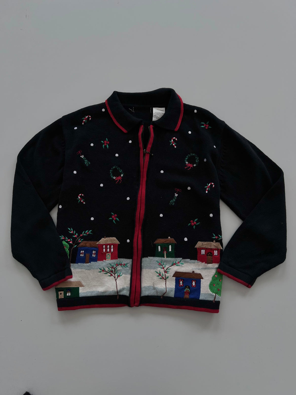 Christmas Embroidered Zipper Sweater-Bust 42