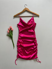 H&M SATIN RUCHED COWL NECK DRESS - BUST 30 to 32