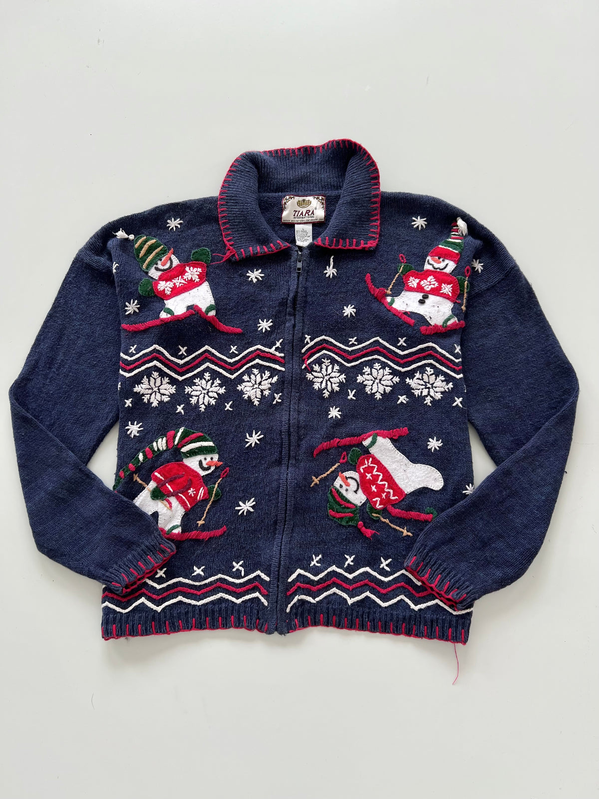 Tiara Embroidered Christmas Zipper Sweater-Bust 50