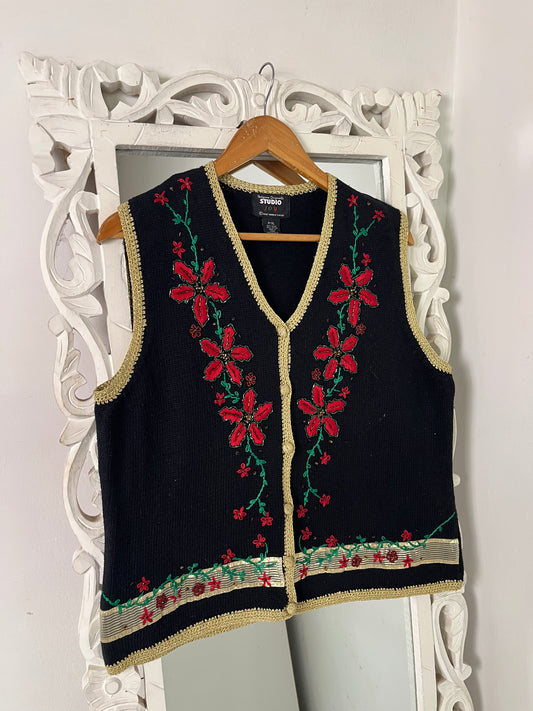 Vintage Embroidered Sweater Vest-Bust 42