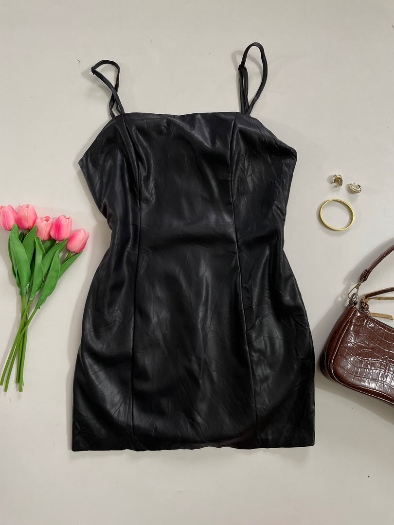 Black Faux Leather Dress - Bust 34