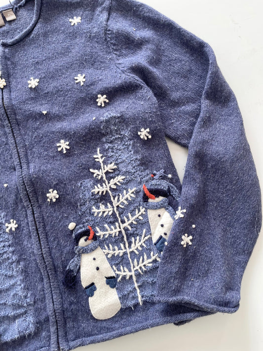 Croft&Barrow Christmas Embroidered Zipper Sweater-Bust 44