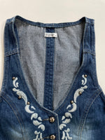 Load image into Gallery viewer, Crossroads Embroidered Denim Waistcoat - Bust 30
