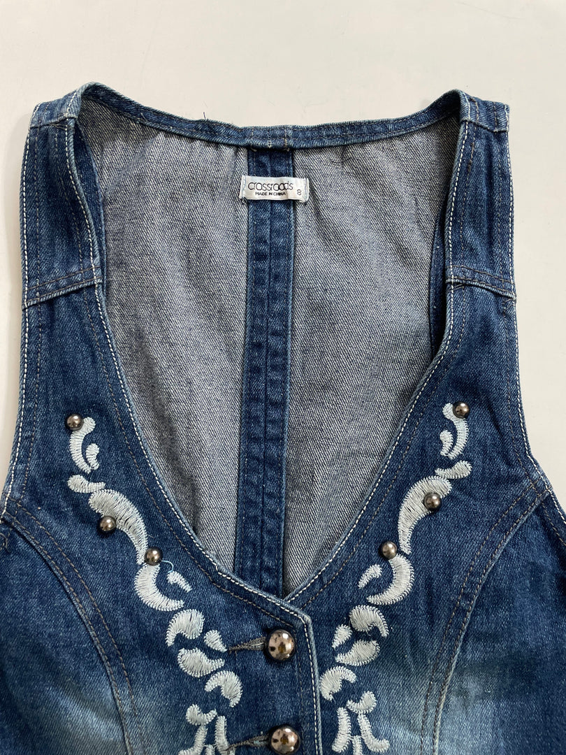 Crossroads Embroidered Denim Waistcoat - Bust 30