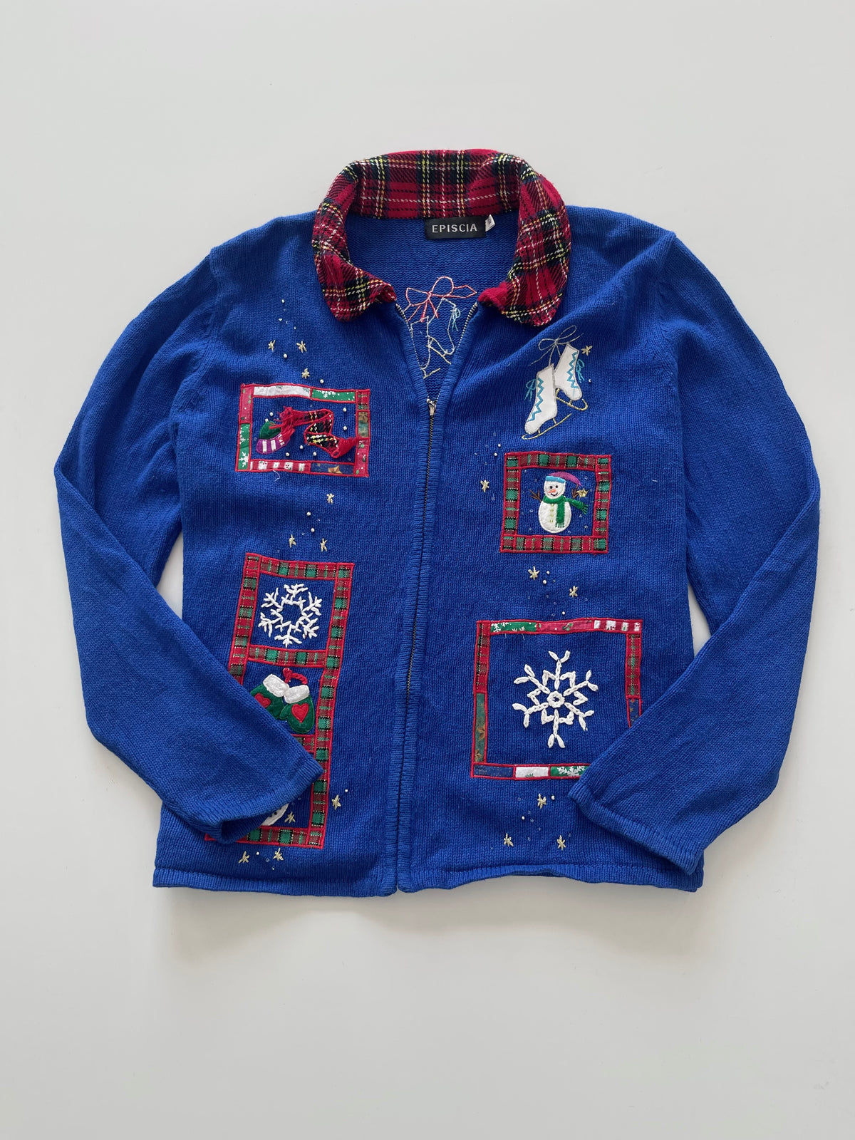 Episcia Embroidered Christmas Zipper Sweater-Bust 50